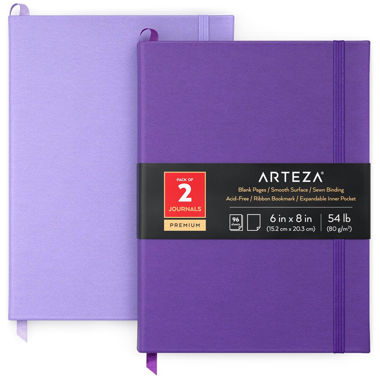 Arteza Hardcover Premium Sketch Paper Journals for Drawing, 96 Sheets, Lavender & Purple for School - 2 Pack